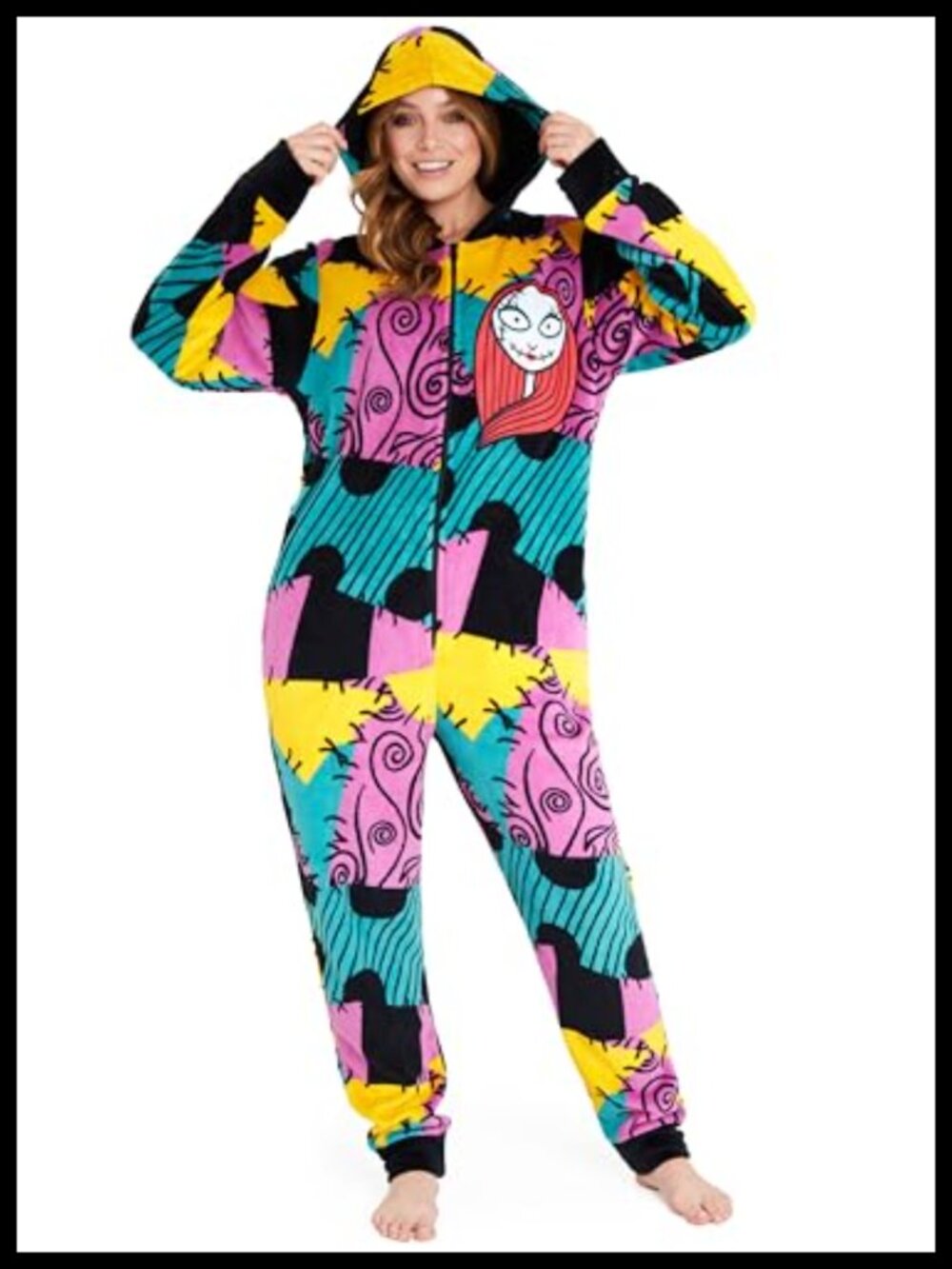 Disney Nightmare Before Christmas Sally Fleece One Piece Pajama Hooded Jumpsuit
